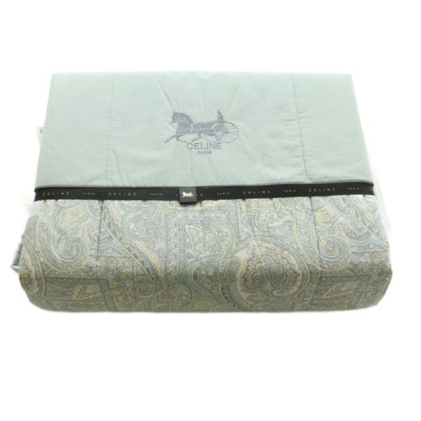 セリーヌ CELINE 羊毛肌掛けふとん ペイズリー柄 ロゴ刺繍 150×200cm ライトブルー ...