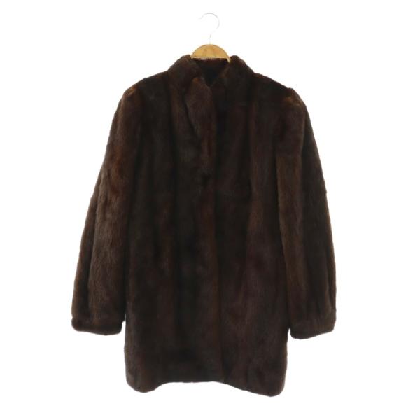 ノーブランド ミンクファー コート L ブラウン 無地 ミドル丈 /OK ■OS ■GY18 レディ...