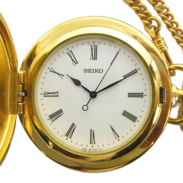 セイコー SEIKO 7N21-0A00 懐中時計 クォーツ ローマン ウォッチ 白文字盤 ゴールド...