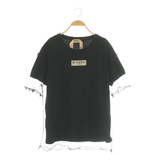 ヌメロヴェントゥーノ N°21 ネットTシャツ カットソー 半袖 メッシュ ロゴ 40 ブラック /...