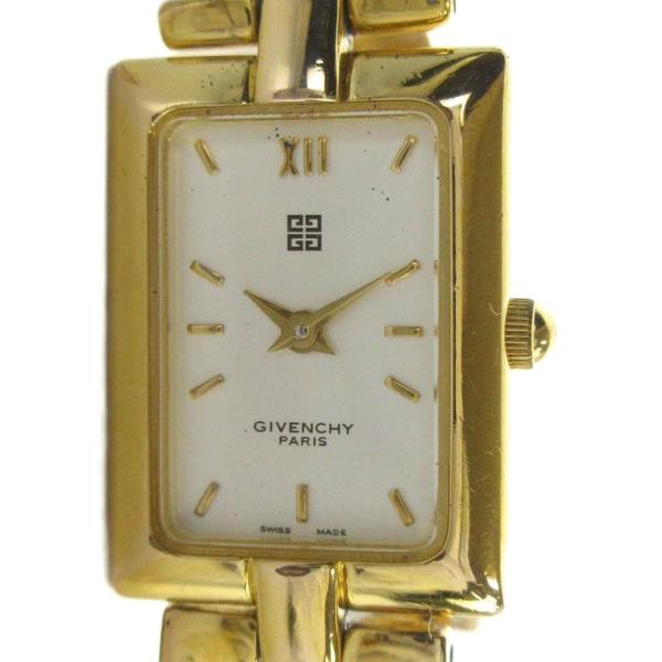 ジバンシィ GIVENCHY 腕時計 ウォッチ クォーツ スクエア ロゴ 白文字盤 ゴールド色 ■G...