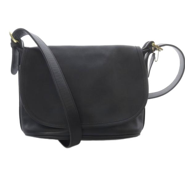 コーチ COACH OLD オールド ショルダーバッグ レザー フラップ 型押しロ 黒 ブラック 4...