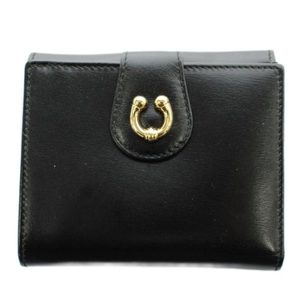 グッチ GUCCI ホースシュー 二つ折り財布 小銭入れ レザー ゴールド金具 黒 ブラック /AN...
