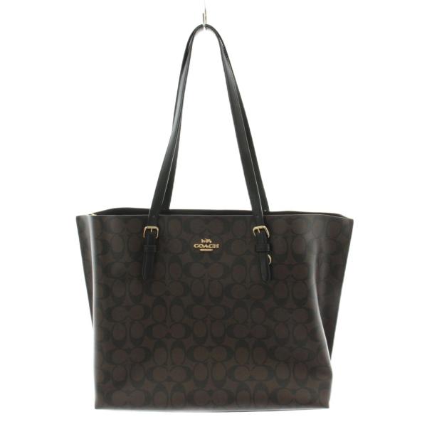 コーチ COACH シグネチャー モリー トートバッグ ショルダーバッグ レザー PVC 茶 ブラウ...