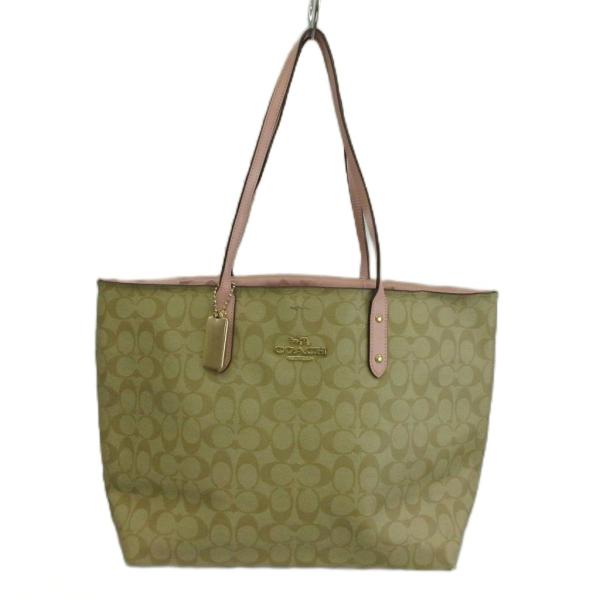コーチ COACH トートバッグ ワンショルダー PVC レザー シグネチャー ロゴ ゴールド金具 ...