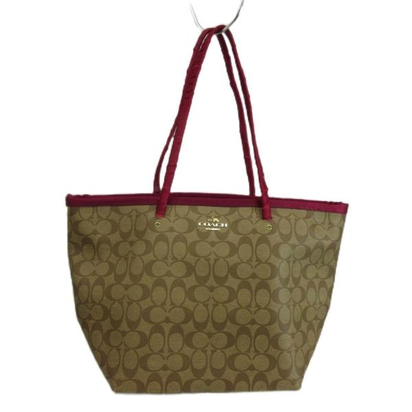 コーチ COACH トートバッグ 肩掛け PVC レザー シグネチャー ロゴ ゴールド金具 ベージュ...