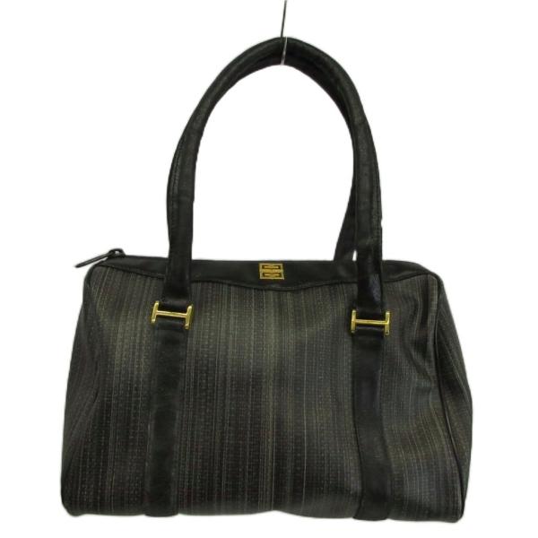 ジバンシィ GIVENCHY ミニボストンバッグ ハンドバッグ PVC レザー ストライプ 4Gロゴ...