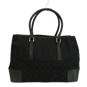 コーチ COACH シグネチャー キャリーオール トートバッグ 肩掛け キャンバス レザー 黒 ブラック 6086 /XZ ■GY11 レディース