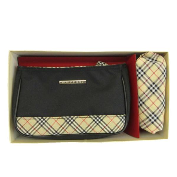 バーバリー BURBERRY ポーチ 化粧ポーチ ハンカチ 2点セット ノバチェック ロゴ 黒 ブラ...
