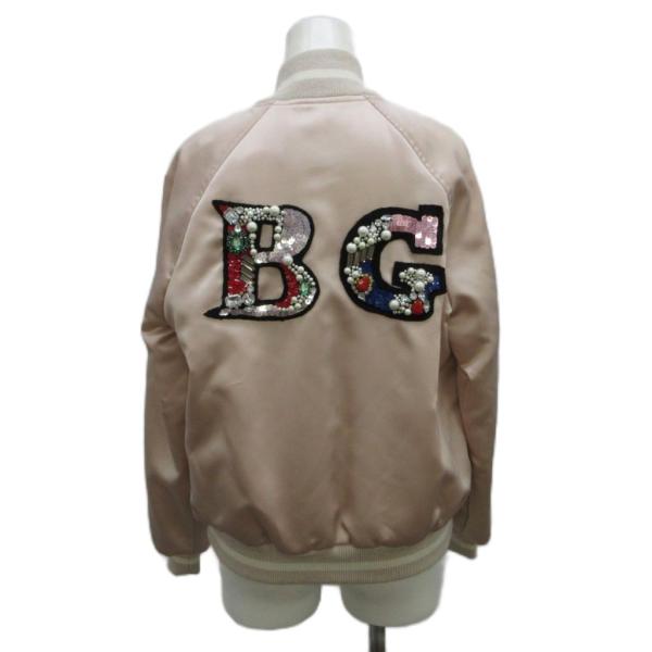 未使用品 ブルーガール BLUGIRL タグ付き スカジャン ブルゾン 38 ピンクベージュ ロゴ刺...