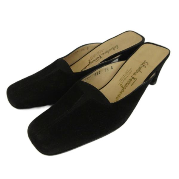 サルヴァトーレフェラガモ Salvatore Ferragamo ミュール スエード スクエアトゥ ...