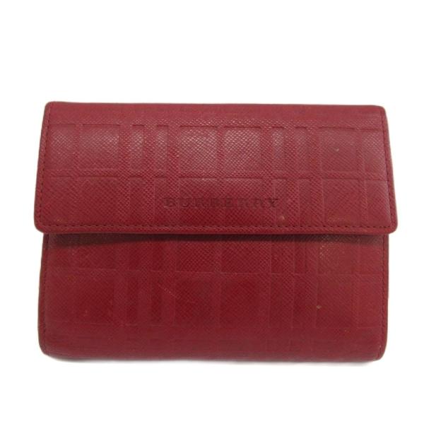 バーバリー BURBERRY 財布 二つ折り がま口 レザー チェック柄 ロゴ 型押し 赤 レッド ...