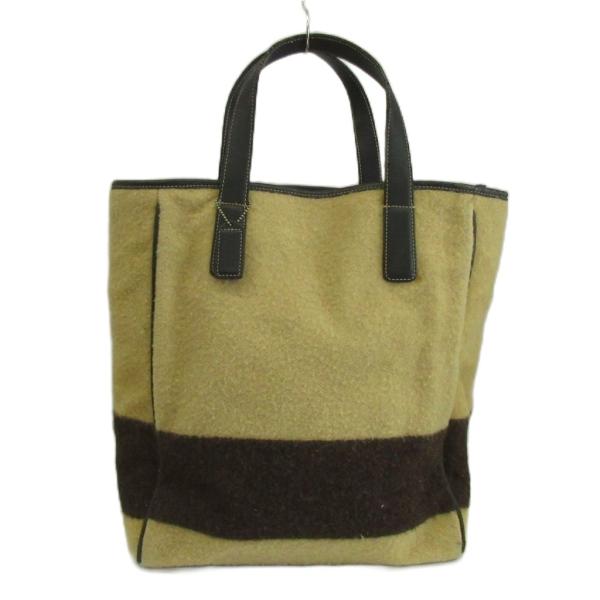 コーチ COACH トートバッグ ハンド ウール レザー 内側チェック柄 ベージュ 茶色 ブラウン ...