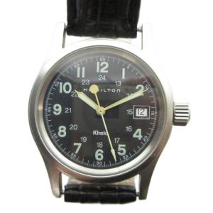 ハミルトン HAMILTON 6359 Khaki カーキ 腕時計 ウォッチ クォーツ レザーベルト カレンダー付き デイト 黒文字盤 シルバー色 メンズ