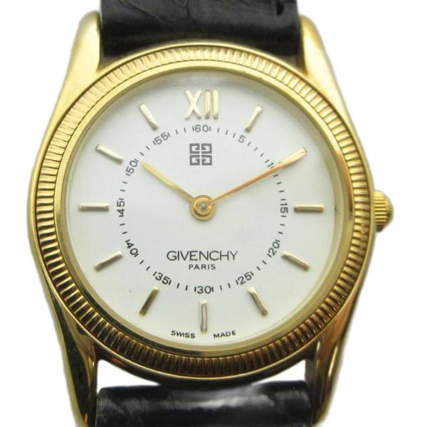 ジバンシィ GIVENCHY 腕時計 ウォッチ クォーツ レザーベルト 白文字盤 ローマン ゴールド...