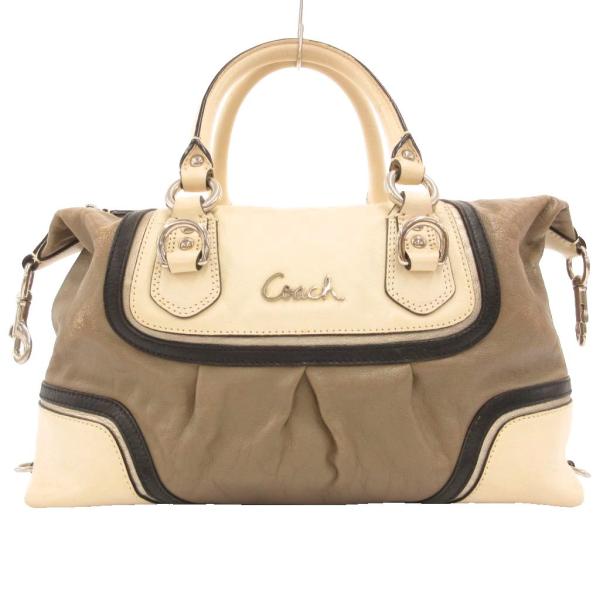 コーチ COACH ハンドバッグ トート ミニボストン アイボリー ブラウン レザー ロゴ /SD ...