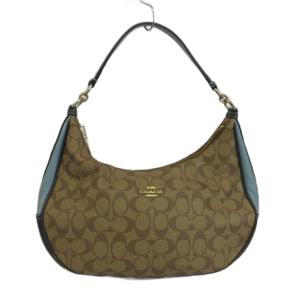 コーチ COACH ハンドバッグ ショルダーバッグ 2WAY PVC レザー シグネチャー ロゴ ゴールド金具 水色 ライトブルー ベージュ F25897