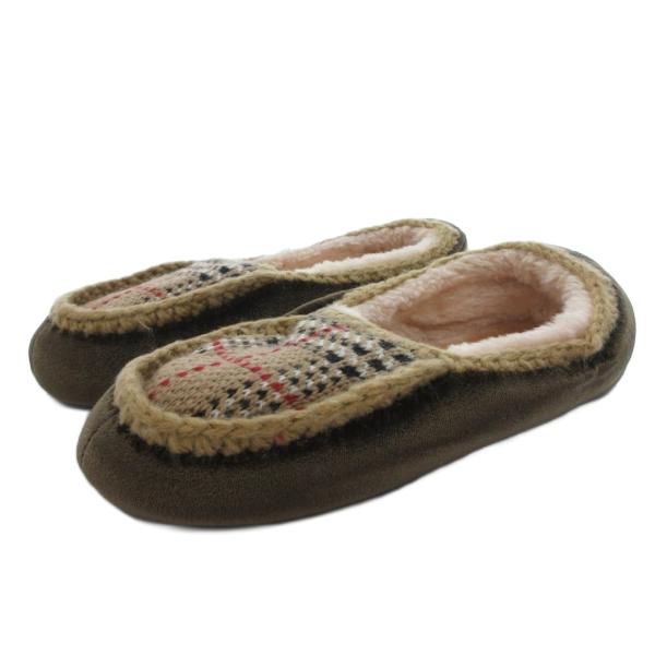 バーバリー BURBERRY ボアルームシューズ スリッパ ノバチェック ベロア 茶 ブラウン /F...