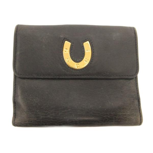 グッチ GUCCI オールド 馬蹄ロゴ 二つ折り財布 ウォレット レザー 黒 ブラック /JS ■G...