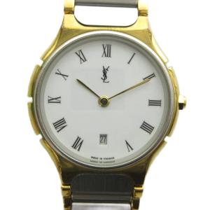 イヴサンローラン YVES SAINT LAURENT 74129 腕時計 ウォッチ クォーツ 白文字盤 カレンダー付き シルバー色 ■GY18 /MQ メンズ