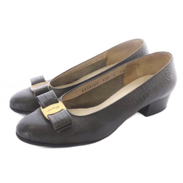 サルヴァトーレフェラガモ Salvatore Ferragamo パンプス ヴァラリボン クロコダイ...