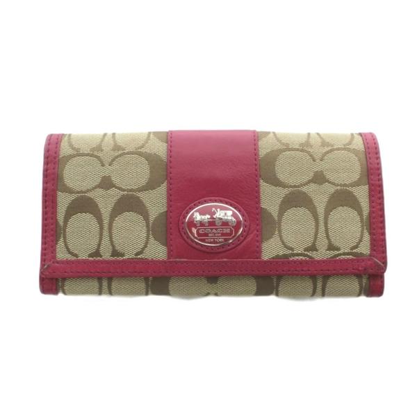 コーチ COACH 長財布 小銭入れ 札入れ ベージュ ピンク シグネチャー柄 42181 /RI ...