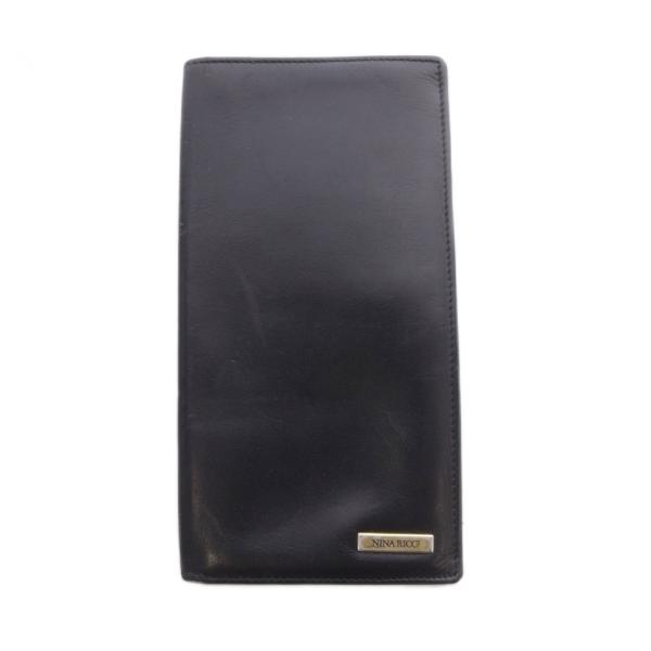 ニナリッチ NINA RICCI 長財布 小銭入れなし 二つ折り財布 レザー 黒 ブラック /SR ...