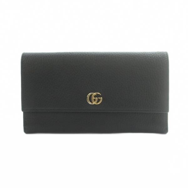 グッチ GUCCI 長財布 ロングウォレット フラップ 小銭入れ レザー 黒 ブラック 456116...