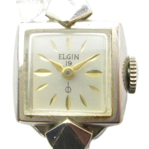 エルジン ELGIN 腕時計 手巻き ヴィンテージ アンティーク ウォッチ スクエア 19石 シルバ...