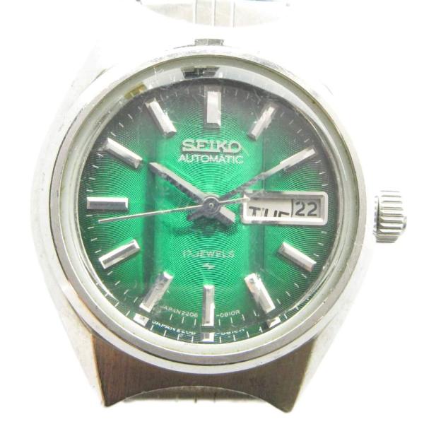セイコー SEIKO 2206-0540 腕時計 ウォッチ 自動巻き 緑文字盤 カレンダー付き シル...