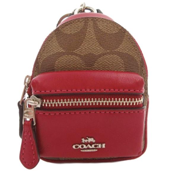 コーチ COACH 小銭入れ コインケース シグネチャー PVC レザー 赤 レッド ベージュ F7...