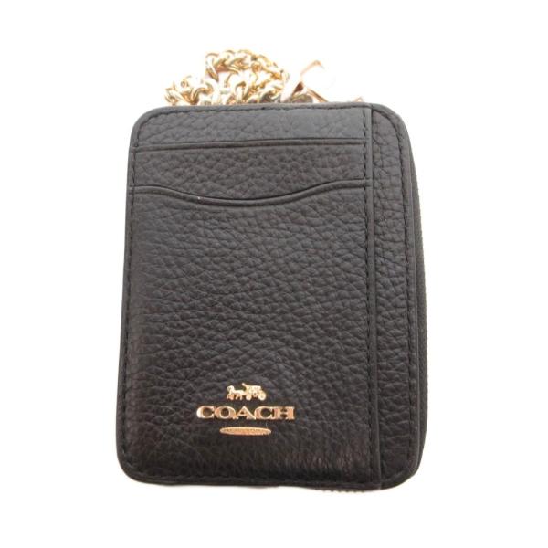 コーチ COACH 小銭入れ コインケース レザー ロゴ ゴールドカラーチェーン 黒 ブラック /F...
