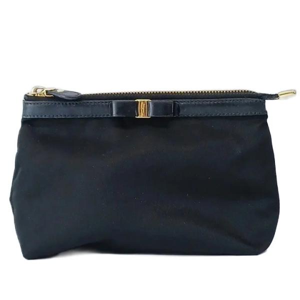 Salvatore Ferragamo ヴァラ リボン ポーチ 化粧ポーチ 小物入れ ナイロン レザ...