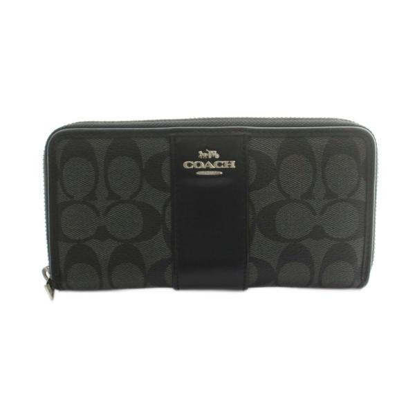 コーチ COACH シグネチャー 長財布 ラウンドファスナー 小銭入れ シグネチャー柄 黒 ブラック...