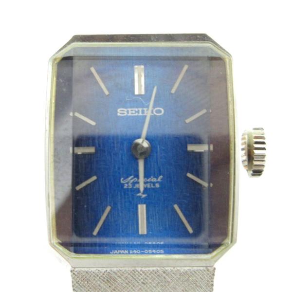 セイコー SEIKO 1140-3140 腕時計 手巻き 23石 ウォッチ 青文字盤 ロゴ シルバー...