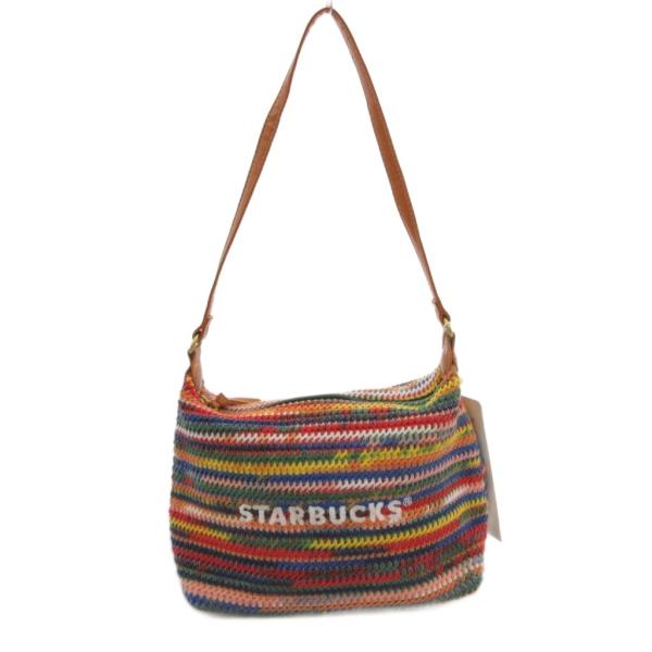 未使用品 スターバックス タグ付き ポーチ ワンショルダー ニット ロゴ刺繍 編み込み マルチカラー...
