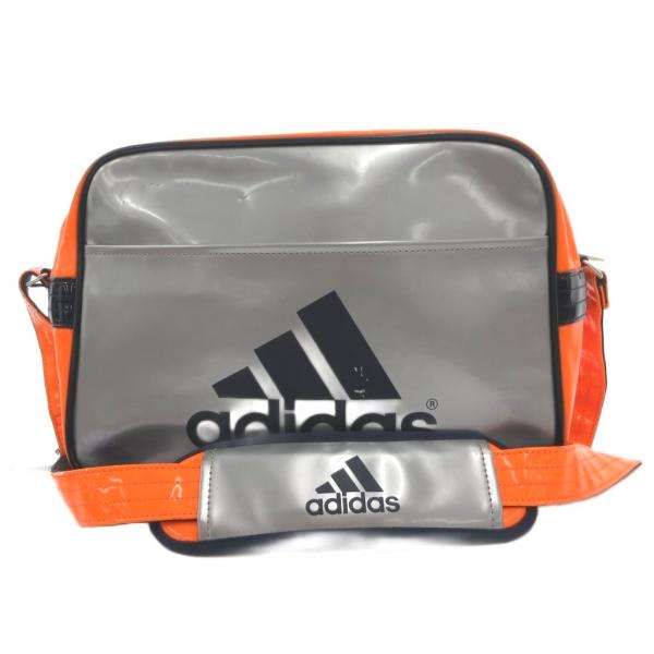 アディダス adidas エナメルショルダーバッグ スポーツバッグ ロゴ ビニール オレンジ シルバ...