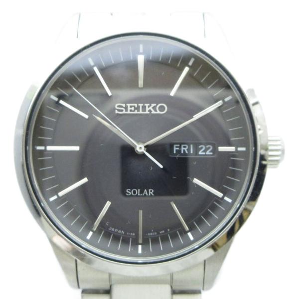 セイコー SEIKO V158-0AM0 腕時計 ソーラー ウォッチ カレンダー付き デイト 黒文字...