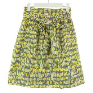 ユナイテッドアローズ A DAY IN THE LIFE UNITED ARROWS フレアスカート ひざ丈 総柄 F 黄色 イエロー グレー
