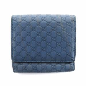 グッチ GUCCI 三つ折り財布 ミニ マイクログッチシマ レザー 青 ブルー 268533 ■GY...