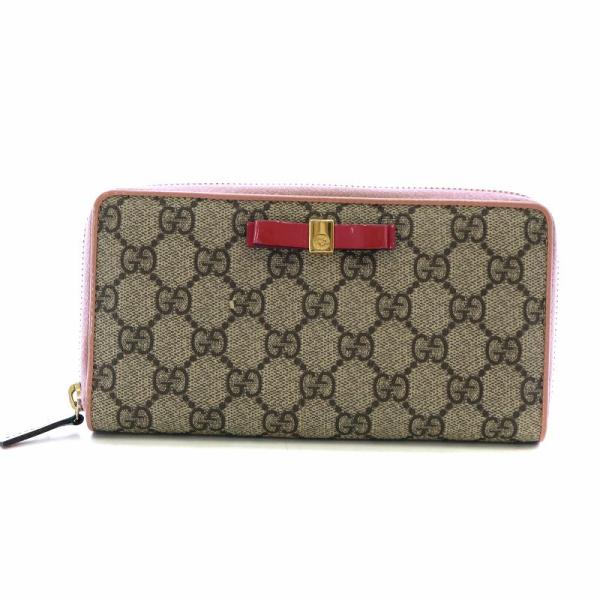 グッチ GUCCI 長財布 ラウンドファスナー GGスプリーム GG柄 リボン ゴールド金具 PVC...