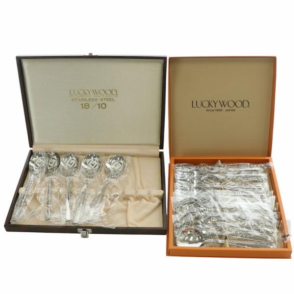 未使用品 ラッキーウッド LUCKYWOOD カトラリーセット スプーン10本 フォーク5本 ステン...