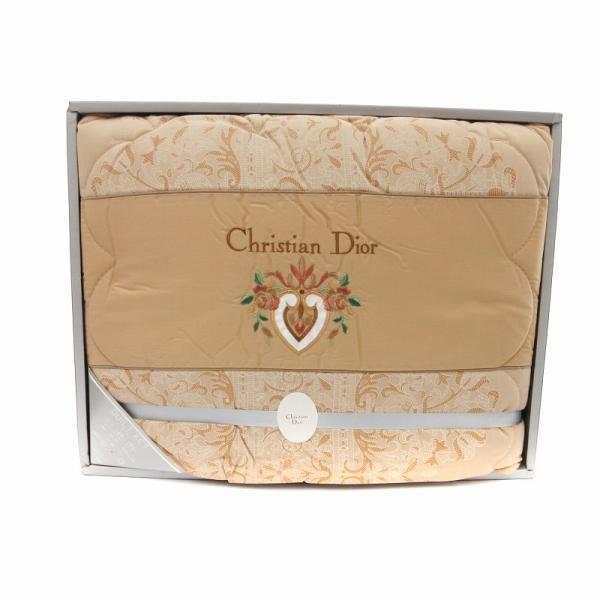 クリスチャンディオール Christian Dior キルトケット 布団 ロゴ刺繍 中綿 ベージュ ...