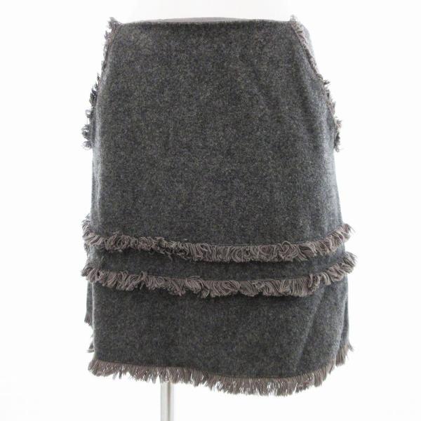 レイビームス Ray Beams スカート ひざ丈 フリンジ メルトン グレー /JS レディース