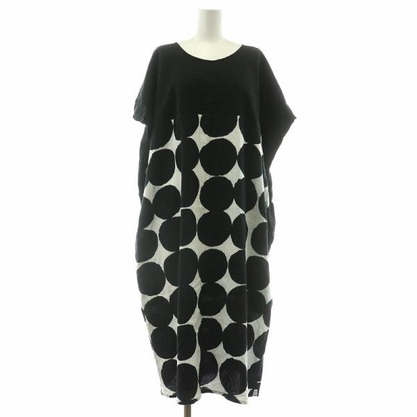 ソウソウ SOU SOU ワンピース マキシ ロング 半袖 水玉 日本製 高島縮 長方形衣 黒 ブラ...