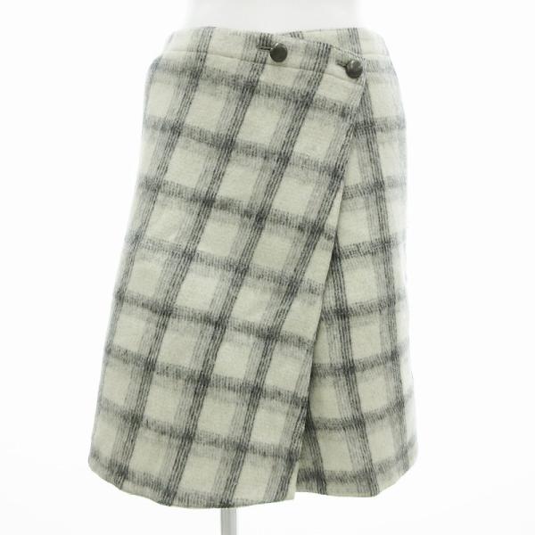 イエナ IENA ラップスカート ひざ丈 チェック柄 メルトン 36 白 グレー /JS レディース