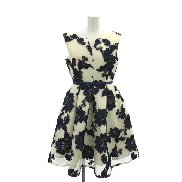 パーティードレス ワンピース チュール ノースリーブ メッシュ ひざ丈 花 フラワー バックリボン ...