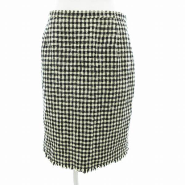 ユキトリイ YUKI TORII タイトスカート ひざ丈 ギンガムチェック フリンジ ウール 40 ...