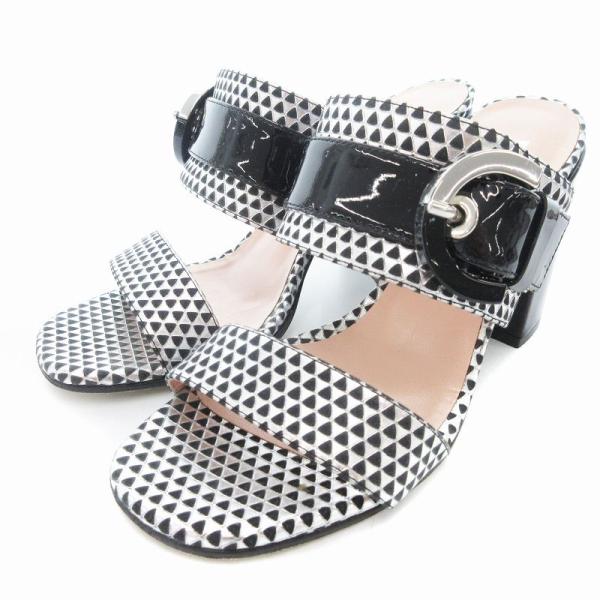 ポリーニ Pollini サンダル チャンキーヒール ベルトデザイン 総柄 36 シルバーカラー /...