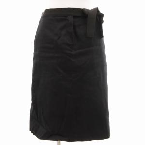 ドレステリア DRESSTERIOR タイトスカート ひざ丈 サイドリボン 麻 リネン 36 黒 ブラック /GV レディース